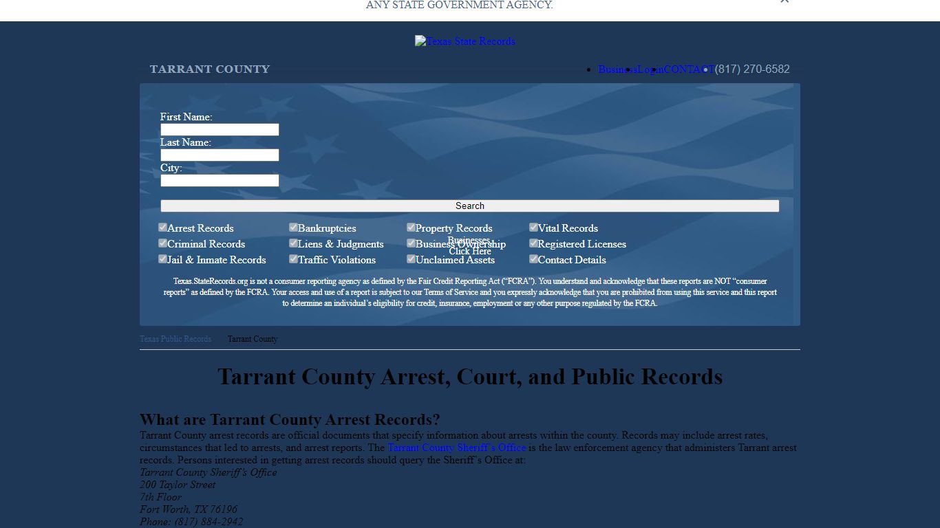 Tarrant County Arrest, Court, and Public Records